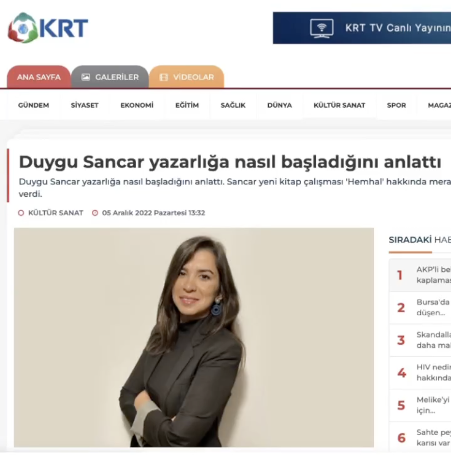 KRT — Duygu Sancar yazarlığa nasıl başladığını anlattı