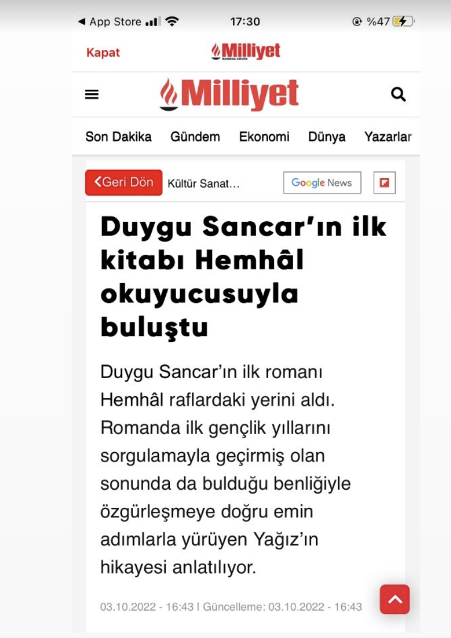 Milliyet — Duygu Sancar'ın ilk kitabı Hemhâl okuyucusuyla buluştu