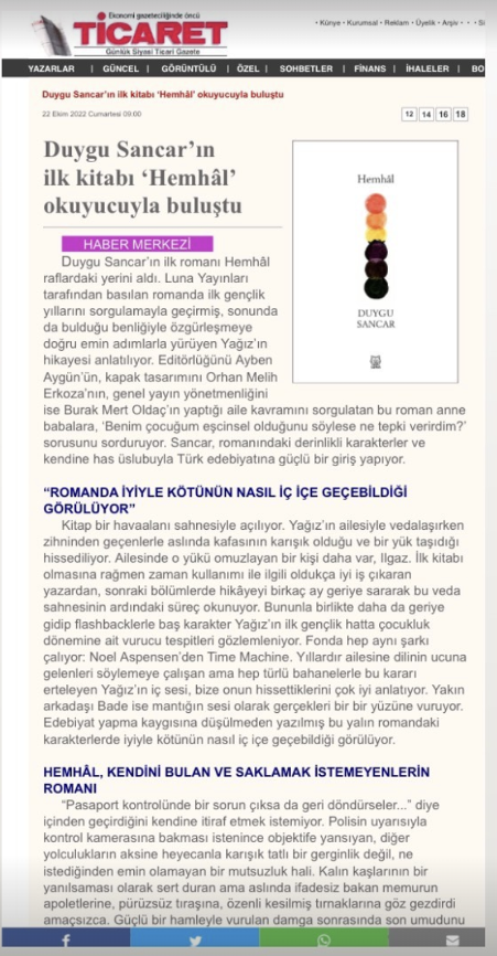 Ticaret — Duygu Sancar'ın ilk kitabı 'Hemhâl' okuyucusuyla buluştu